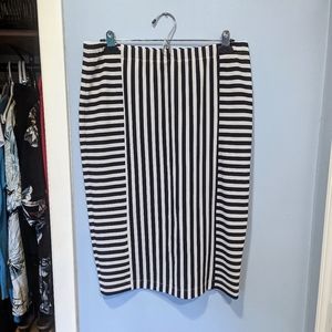 FINAL PRICE AGB Black White Striped Pencil Bodycon Midi Skirt